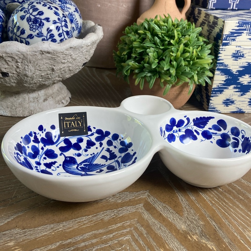 NEW! Floral Song Bird Italian Pottery Nova Deruta Olive Dish Ceramic Bowl